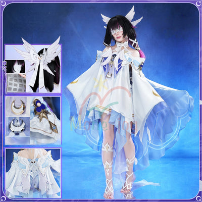 Monenjoy 原神 コロンビーナ コスチューム衣装 少女 合金製パーツ コスプレ イベント 仮装 髪飾 ハロウィン