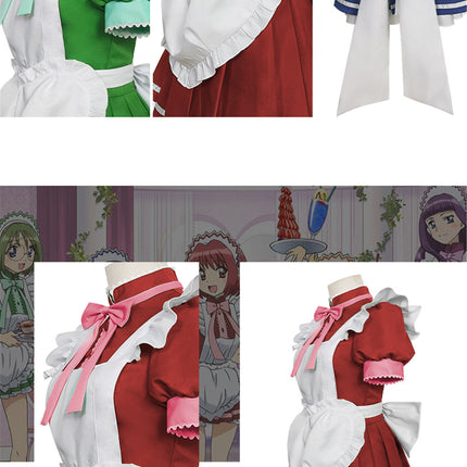 Monenjoy アニメ 東京ミュウミュウ にゅ~ 桃宮 いちご 藍沢 みんと 碧川 れたす 黄 歩鈴 ミュウプリン 藤原 ざくろ カフェ服 コスプレ メイド服 可愛い ハロウィン - Monenjoy