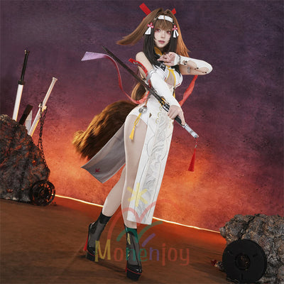 Monenjoy ゼンゼロ 葉瞬光 コスプレ 刺繍柄 Ye Shunguang 2種類の形態選択 イェー・シュンガン 合金製パーツ 耳飾+尻尾追加 コスプレ