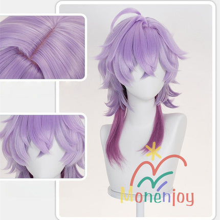 Monenjoy 原神 ドゥリン ウィッグ 長50cm コスプレ道具 カツラ 鬘 アクセサリー バイオレット×ルビーレッド グラデーションウィッグ