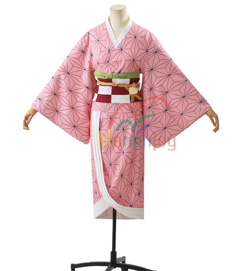 Monenjoy 鬼滅の刃 竈門 禰󠄀豆子 コスプレ衣装 和服 かまど ねずこ コスチューム 口枷付き ハロウィン クリスマス