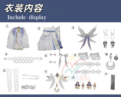 Monenjoy 原神 コロンビーナ コスプレ衣装 少女 コスチューム 髪飾り+アイマスク付 3d樹脂製パーツ ナドクライ編 執行官 月の少女 Damselette Columbina コスプレ衣装 ジャカード生地 コスチューム