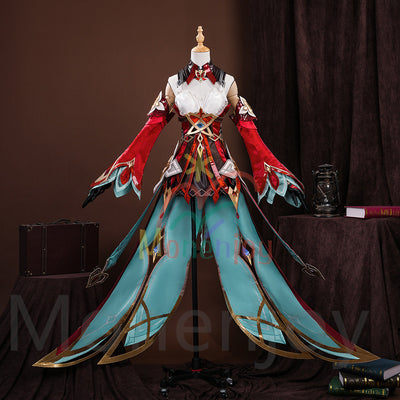 Monenjoy 原神 アリス コスプレ衣装 コスチューム 帽子付 3d樹脂製パーツ 炎元素の神の目付 ナド・クライ編 魔術師 魔女 仮装 モンド / 魔女会 MONENJOY
