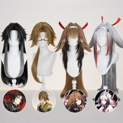 Monenjoy ゼンゼロ 葉釈淵 ウィッグ かつら 雲嶽山 2形態 雲嶽山 鬘|全長72cm(グレイッシュブラウン)・特注ダークブラウンハイライト