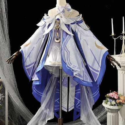 Monenjoy 原神 コロンビーナ コスプレ衣装 少女 コスチューム 髪飾り+アイマスク付 3d樹脂製パーツ  ナドクライ編 執行官 月の少女 Damselette Columbina コスプレ衣装 ジャカード生地 コスチューム