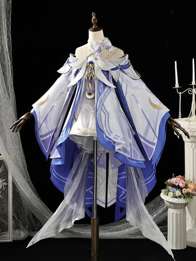 Monenjoy 原神 コロンビーナ コスプレ衣装 少女 コスチューム 髪飾り+アイマスク付 3d樹脂製パーツ ナドクライ編 執行官 月の少女 Damselette Columbina コスプレ衣装 ジャカード生地 コスチューム