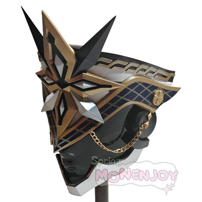 Monenjoy 原神 隊長 カピターノ ヘルメット コスプレ道具 仮面 FRP+アクリル製 武器モデル ファトゥス ファデュイ執行官 舞台道具