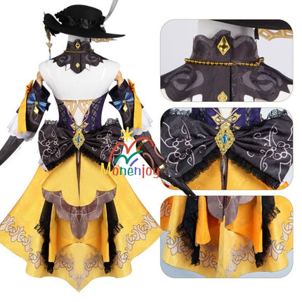 原神ナヴィア コスプレ衣装 立体3d樹脂装飾+帽子付属 高弾性マットレザー採用|MONENJOY   - Monenjoy