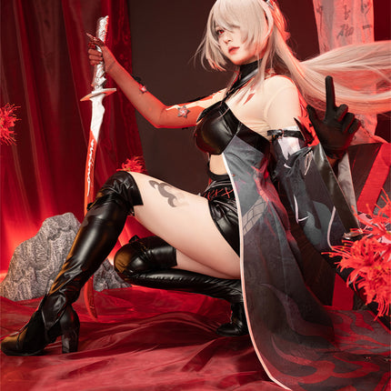 Monenjoy 崩壊スターレイル 黄泉 集真赤 舞台服 刺繍生地 花紋生地 コスチューム 変装 イベント 仮装 花火大会 学園祭 COS  - Monenjoy