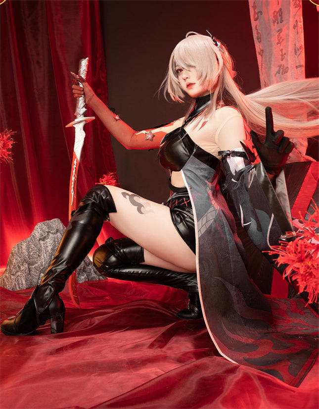 Monenjoy 崩壊スターレイル 黄泉 集真赤 舞台服 刺繍生地 花紋生地 コスチューム 変装 イベント 仮装 花火大会 学園祭 COS  - Monenjoy