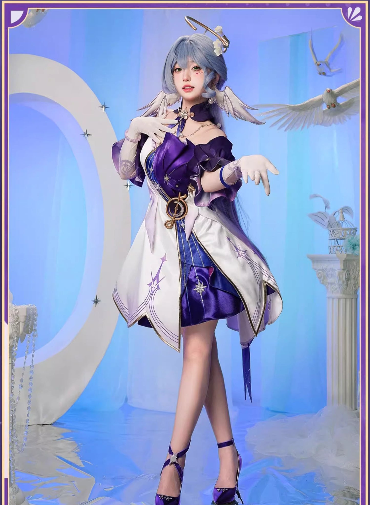 Monenjoy 崩壊スターレイル ロビン 洋服 礼服 コスプレ衣装 ワンピース 豪華3dアクセサリー 道具+ウィッグ追加購入可能 - Monenjoy