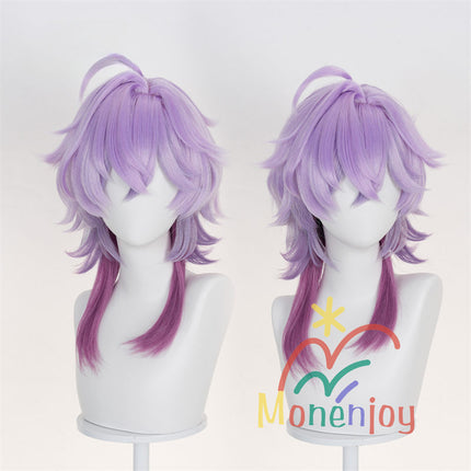 Monenjoy 原神 ドゥリン ウィッグ 長50cm コスプレ道具 カツラ 鬘 アクセサリー バイオレット×ルビーレッド グラデーションウィッグ