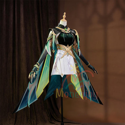 Monenjoy 原神 ネフェル コスプレ衣装 Nefer  ベルベット生地 3d樹脂製パーツ ナドクライ / 秘聞の館 コスチューム 耳飾り付