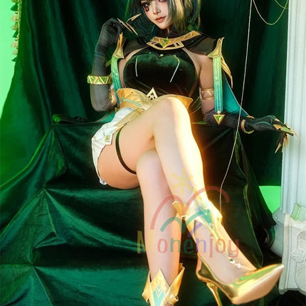 Monenjoy 原神 ネフェル コスプレ衣装 Nefer  ベルベット生地 3d樹脂製パーツ ナドクライ / 秘聞の館 コスチューム 耳飾り付