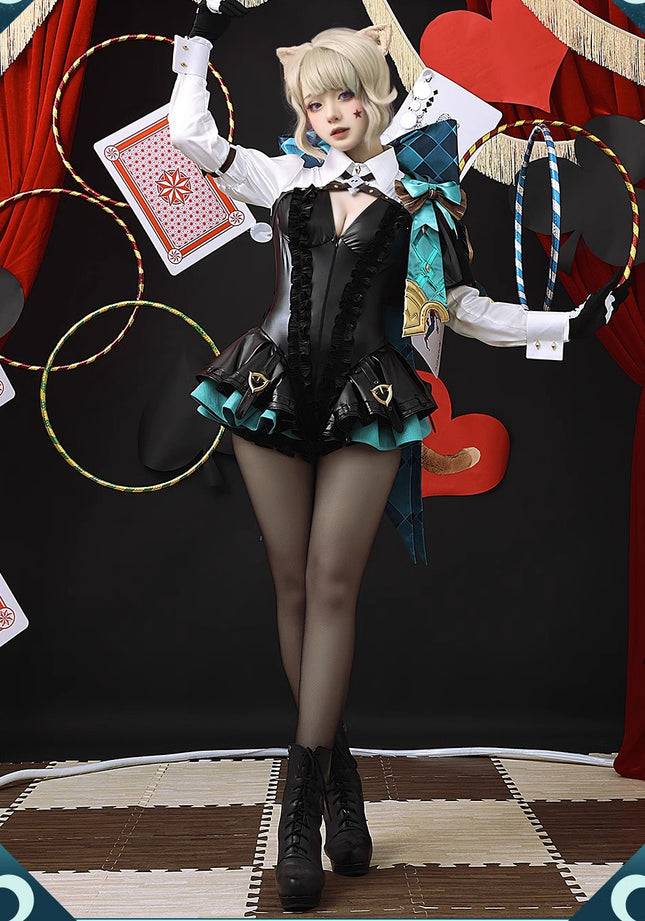 Monenjoy 原神 フォンテーヌ リネット 白尾猫座  リネット / Lynette  綺影で魅せるエレガンス ブーフ・ド・エテの館 神の目 コスチューム 衣装 ハロウィン クリスマス 衣装 イベント 変装 cosplay 男女兼用 - Monenjoy