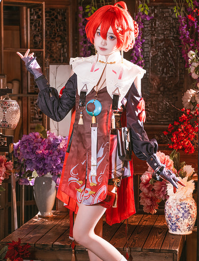 Monenjoy 鳴潮 コスプレ 丹瑾 たんきん コスチューム 可愛い イヤリング+腿鞄付 ワンピース ハロウィン 実物化 イベント - Monenjoy