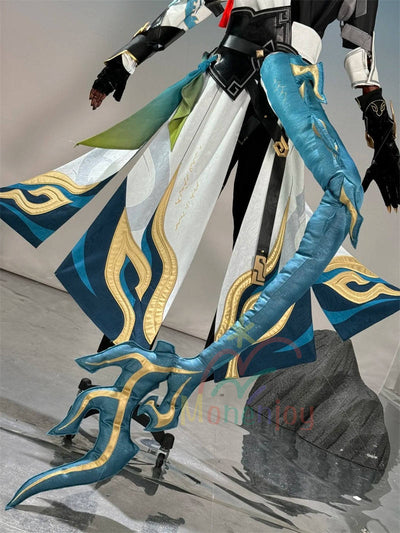Monenjoy 崩壊スターレイル 丹恒騰荒 コスプレ 黄龍 黄金裔 Dan Heng・Permansor Terrae コスチューム 3d樹脂製手甲付 1.8m尻尾追加 ウィッグ+シューズ追加 ハロウィン ジャカード生地 伏竜