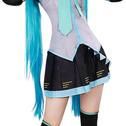 Monenjoy 初音ミク コスプレ衣装 グレー miku 公式コスチューム  ウィッグ付き 髪飾り ヘッドホン 合皮 レザー タトゥーシール 大人 歌姫 舞台服 コスチュームセット 可愛い おしゃれ