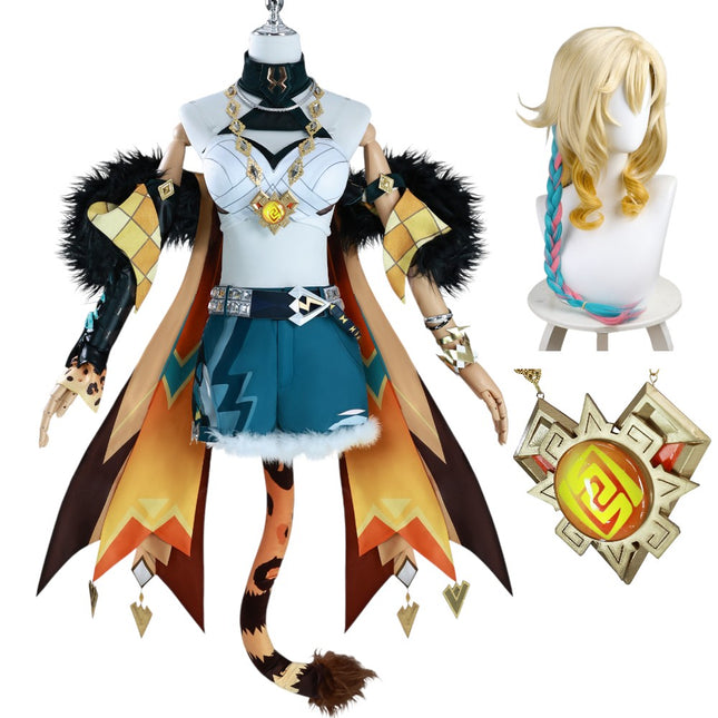 Monenjoy 原神 シロネン コスプレ衣装 神の目付 尻尾付 ウィッグ追加 イベント 舞台服 - Monenjoy