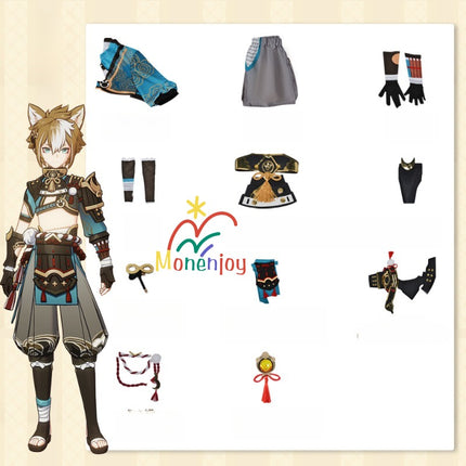 Monenjoy 原神 ゴローコスプレ衣装 Gorou 完全再現 犬耳ウィッグ&しっぽ付属可能 - Monenjoy