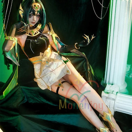 Monenjoy 原神 ネフェル コスプレ衣装 Nefer  ベルベット生地 3d樹脂製パーツ ナドクライ / 秘聞の館 コスチューム 耳飾り付