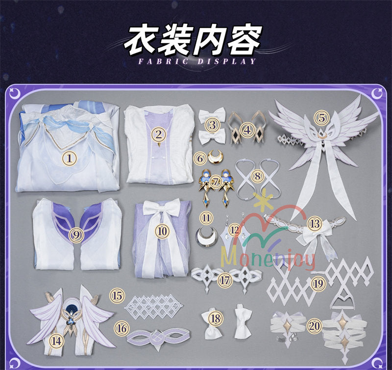 Monenjoy 原神 コロンビーナ コスチューム衣装 少女 合金製パーツ コスプレ イベント 仮装 髪飾 ハロウィン