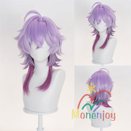 Monenjoy 原神 ドゥリン ウィッグ 長50cm コスプレ道具 カツラ 鬘 アクセサリー バイオレット×ルビーレッド グラデーションウィッグ