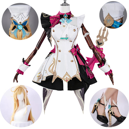 Monenjoy 原神 エスコフィエ コスプレ衣装  Escoffier コスチューム ワンピース 洋服 帽子付 3d樹脂アクセサリー G1199 - Monenjoy