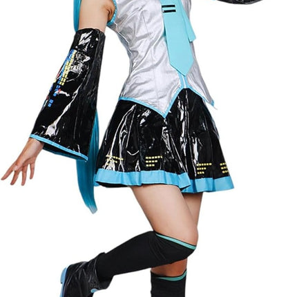 Monenjoy 初音ミク コスプレ衣装 グレー miku 公式コスチューム  ウィッグ付き 髪飾り ヘッドホン 合皮 レザー タトゥーシール 大人 歌姫 舞台服 コスチュームセット 可愛い おしゃれ
