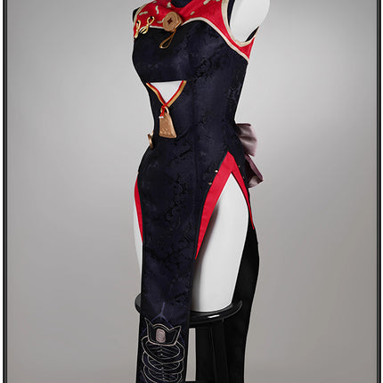 Monenjoy Zenless Zone Zero ชุดคอสเพลย์ถั่วแดง, พนักงานเสิร์ฟติ่มซำ, ชุดกี่เพ้า, ชุดกี่เพ้า, ชุดเดรสวันพีซ, ร้านน้ำชา, ฮาโลวีน