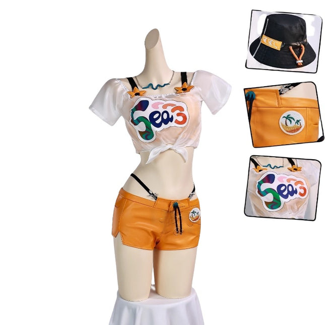 Monenjoy ゼンレスゾーンゼロ リン 夏色ブルースカイ コスプレ衣装  バケットハット 水着 コスチュームセット  おしゃれ グッズ おしゃれ アニメ cosplay ゼンゼロ