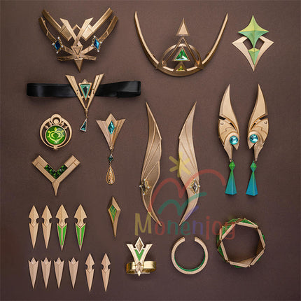 Monenjoy 原神 ネフェル コスプレ衣装 Nefer  ベルベット生地 3d樹脂製パーツ ナドクライ / 秘聞の館 コスチューム 耳飾り付