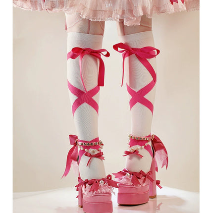 Monenjoy ピンク色 地雷系 ロリータ シューズ ブーツ 花嫁 底14cm 5.5cm ヒールパンプス かわいい アクセサリー「転売」