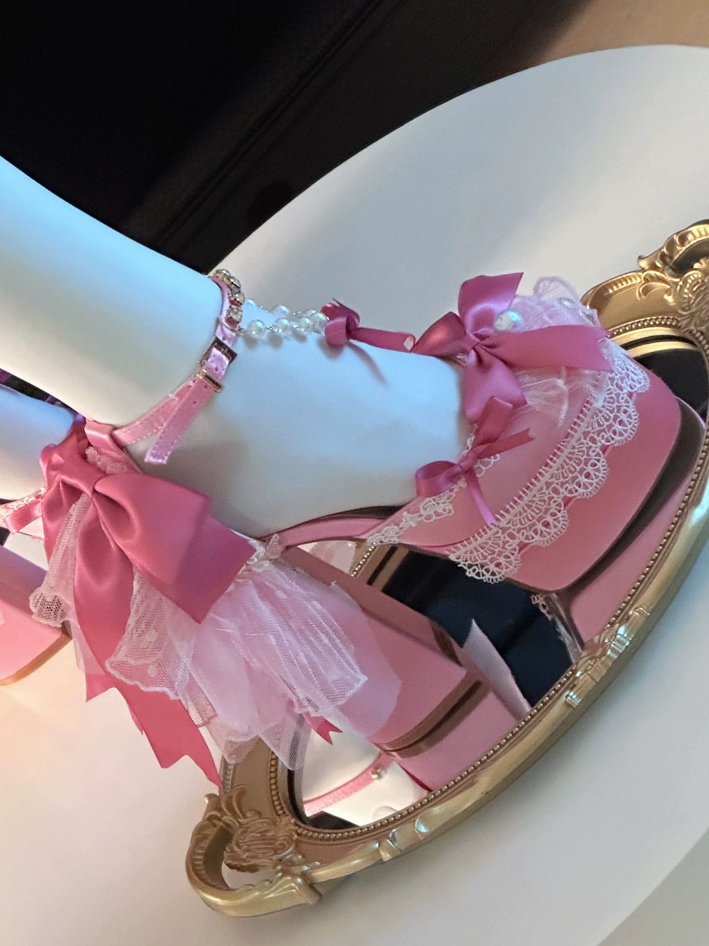 Monenjoy ピンク色 地雷系 ロリータ シューズ ブーツ 花嫁 底14cm 5.5cm ヒールパンプス かわいい アクセサリー「転売」