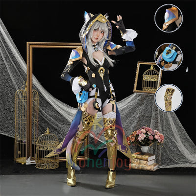 Monenjoy 崩壊スターレイル サフェル コスプレ衣装 タイツ オンパロス 黄金裔 HonkaiStarRail Cipher コスプレ 鞄+腿カバー付GS1429