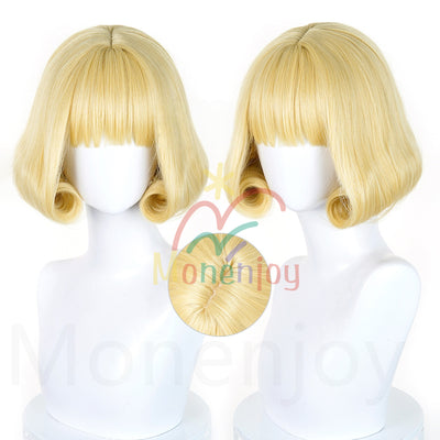 MONENJOY 呪術廻戦 来栖華 ウィッグ 長32cm 黄色 コスプレ道具 カツラ 耐熱ウィッグ MONENJOY
