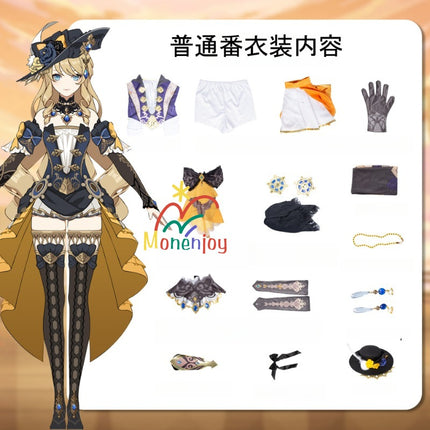 原神ナヴィア コスプレ衣装 立体3d樹脂装飾+帽子付属 高弾性マットレザー採用|MONENJOY   - Monenjoy