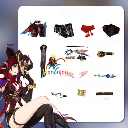 Monenjoy 原神 チャスカの衣装 トラロカンの夜霊  チャスカ コスプレ衣装 帽子付 3d樹脂神の目 Chasca コスチューム   - Monenjoy