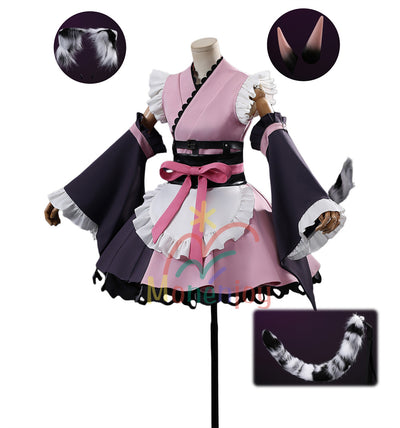 Monenjoy 超かぐや姫 駒沢 乃依 コスプレ衣装 メイド服 ピンク色 角贈り 耳+尻尾別途追加 MONENJOY