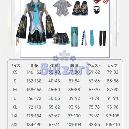 Monenjoy 初音ミク コスプレ衣装 グレー miku 公式コスチューム  ウィッグ付き 髪飾り ヘッドホン 合皮 レザー タトゥーシール 大人 歌姫 舞台服 コスチュームセット 可愛い おしゃれ