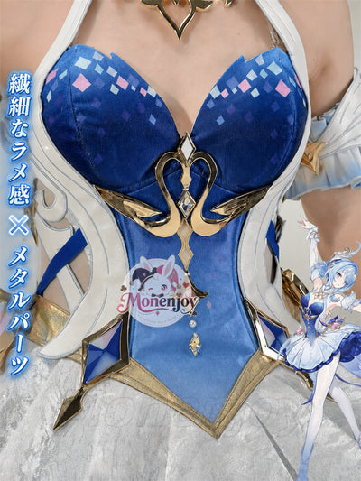 Monenjoy 原神 オデット(Odette)コスプレ衣装 合金製パーツ+サテン生地 背面パーツは発光&回転対応