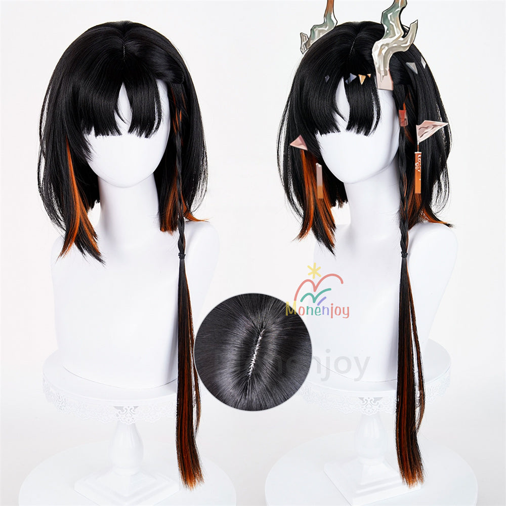 Monenjoy　アークナイツ　 ジエ　カツラ　65cm　歳　鬘　歳獣　 颉　コスプレ道具　自然感　耐熱ウィッグ MONENJOY