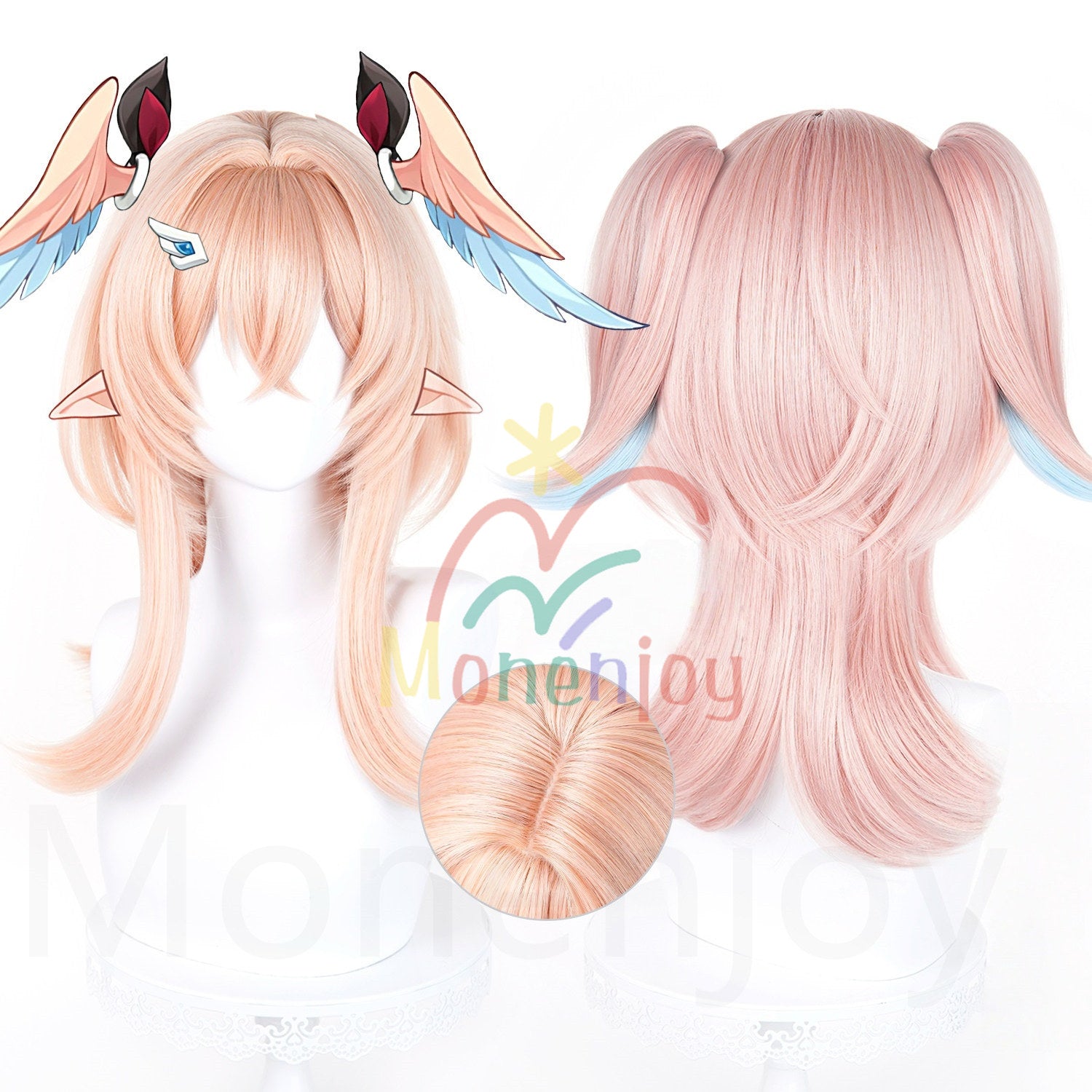 Monenjoy　原神　リンネア　ウィッグ　カツラ　コスプレ道具　付け毛のポニーテール　耐熱ウィッグ　2種類カラー MONENJOY