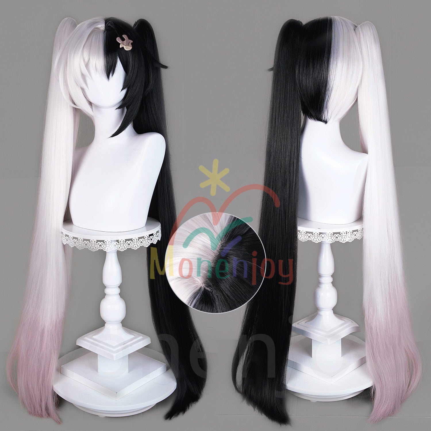 Monenjoy　崩壊スターレイル　火花大会　ウィッグ　カツラ　コスプレ道具　本体約30cm　付け毛のポニーテール長100cm　耐熱ウィッグ　イベント MONENJOY