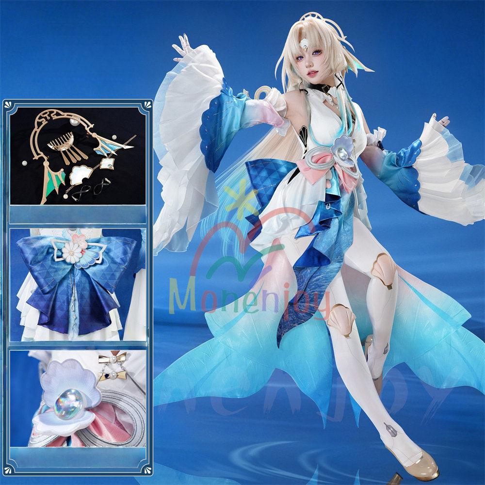 Monenjoy　崩壊スターレイル パール　コスプレ衣装 十の石心　礼服　ドレス　金属製パーツ　金属製ヘア飾付 MONENJOY