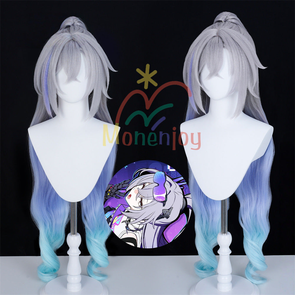 Monenjoy　崩壊スターレイル　銀狼　ウィッグ　カツラ ぎんろう　鬘　自然感　 ポニーテール65cm 二相楽園 耐熱ウィッグ　 MONENJOY