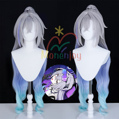 Monenjoy　崩壊スターレイル　銀狼　ウィッグ　カツラ ぎんろう　鬘　自然感　 ポニーテール65cm 二相楽園 耐熱ウィッグ　 MONENJOY
