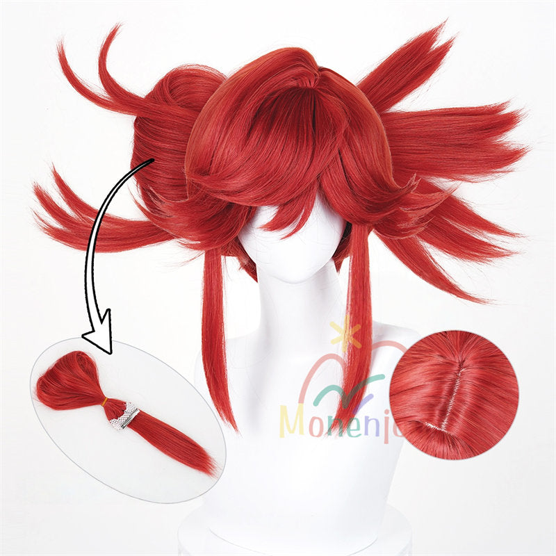 Monenjoy ガチアクタ リヨウ ウィッグ　コスプレ　ギバー 本体30cm+延長65cm　簡単着脱可能  朱橙色 GACHIAKUTA　ザ・リッパー　アクセサリー　鮮やかなオレンジ 炎色