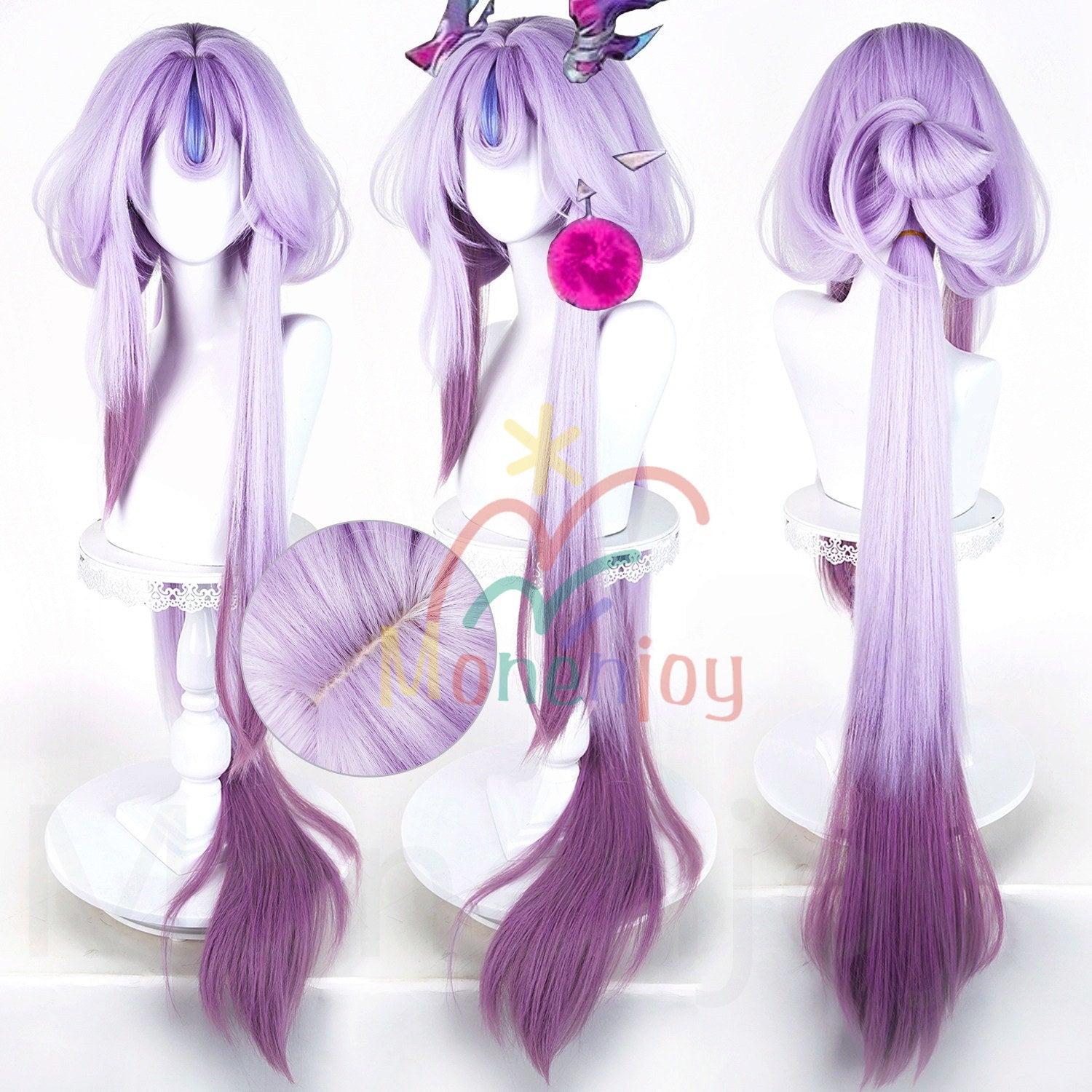 Monenjoy　アークナイツ　均　ウィッグ　カツラ　アクナイ　コスプレ道具　長120cm　Arknights　ふんわりヘア　耐熱ウィッグ　紫色 Monenjoy