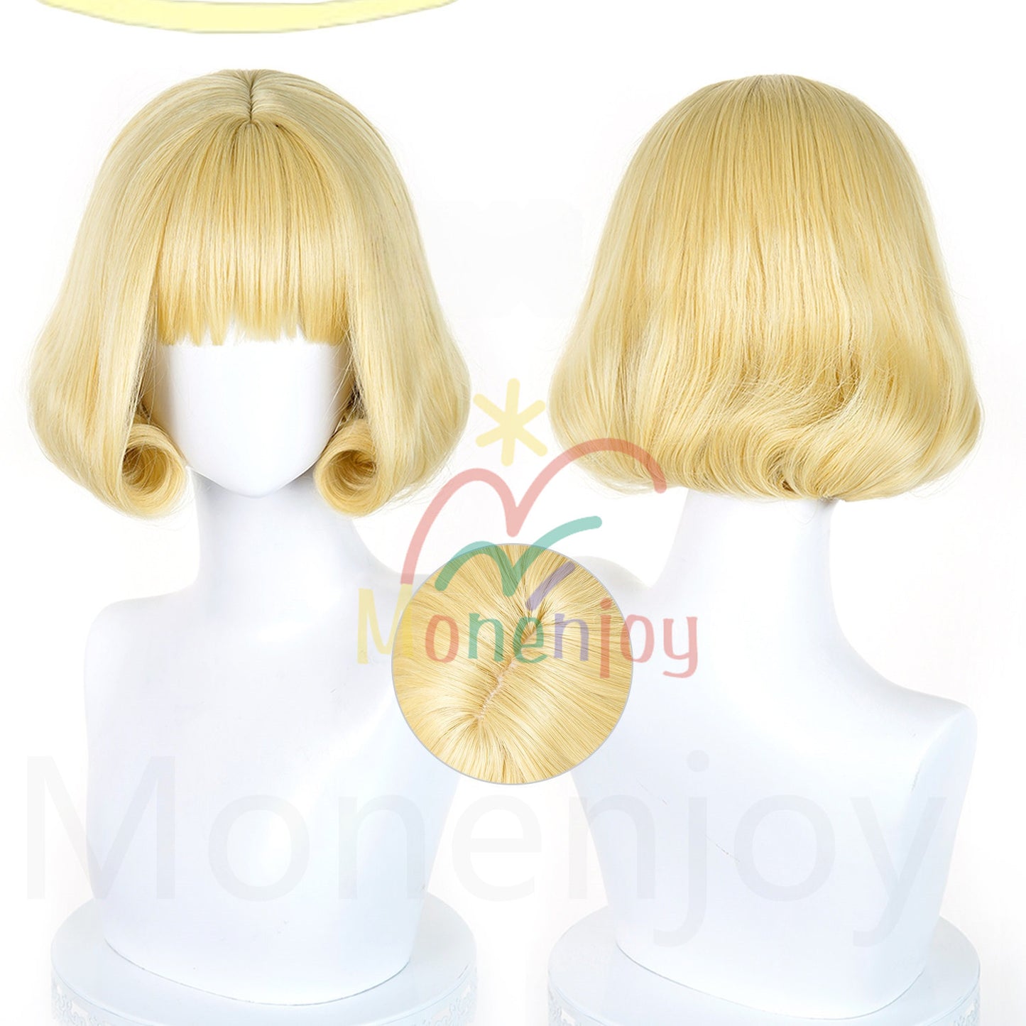 MONENJOY　呪術廻戦 来栖華　ウィッグ　長32cm　黄色　コスプレ道具　カツラ　耐熱ウィッグ MONENJOY